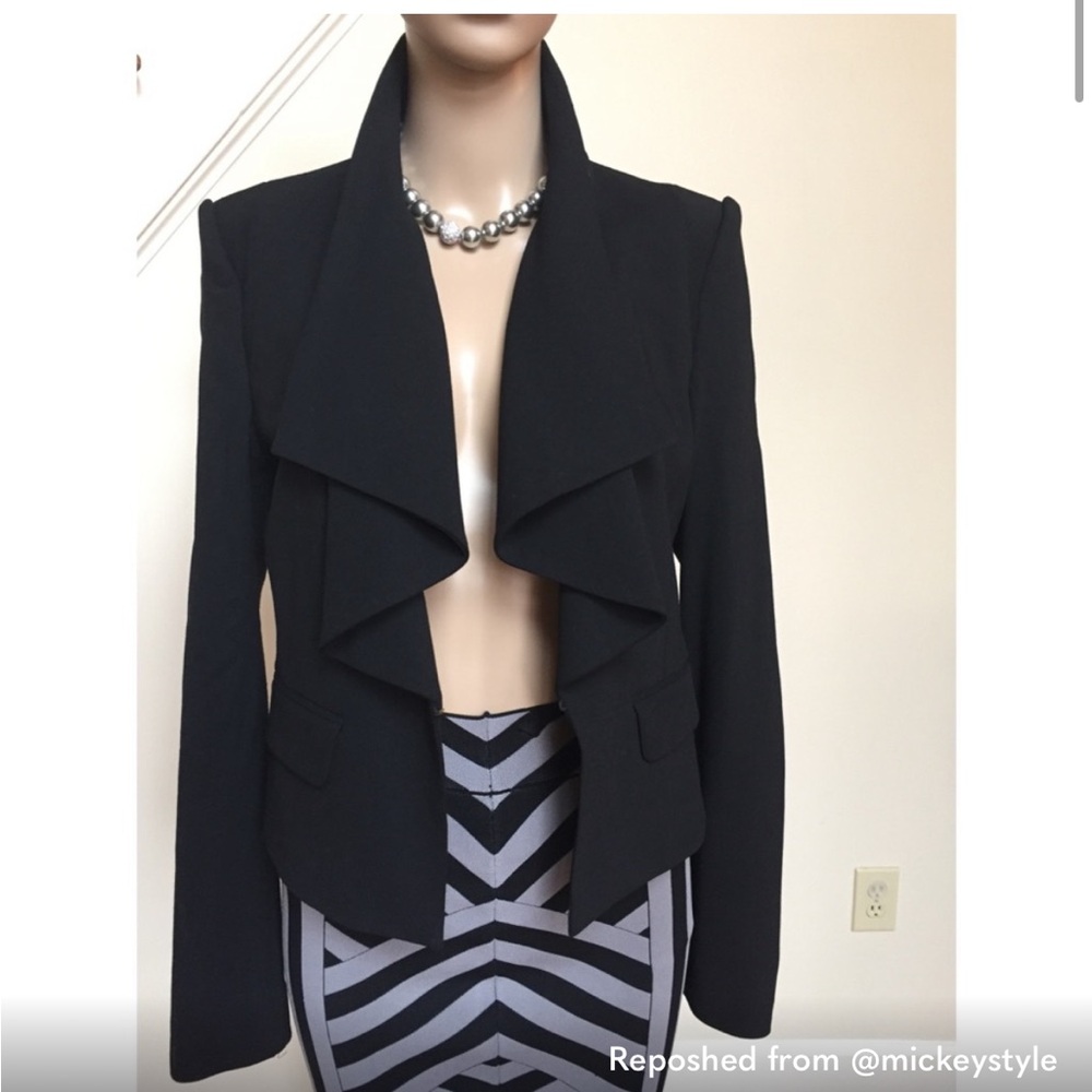 BCBGMaxAzria Black Draped Open Front Blazer